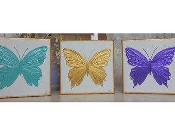 Handpainted  Gold Purple Teal Butterfly Canvas Art Teen Tween Room Decor College Dorm Desktop Painting Transformation Teen Gift Easter Art