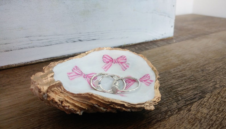 Oyster Shell Ring Trinket Coin Dish Teen Tween Jewelry Holder Bridal Shower Pretty Decoupaged Shell Bridesmaid Hostess Gift Easter Teen Gift image 5