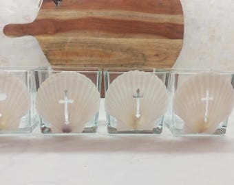 Scallop Shell Cross Small Candle Holder