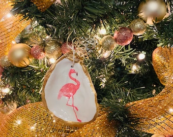 Jags Flamingo Oyster Shell Decoupage Christmas Ornament, Paw Print Happy, Teacher Gift Tigers Lions Dog Wolf Pinkmas Orange Blue Jaguars