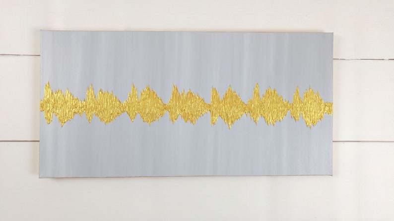 Baby Shower Gift, 8x10, Baby Heartbeat Painting, Sonogram Painting, Sound Wave Painting, Custom Abstract, Nursery Decor, Baby Gift Gray/Gold