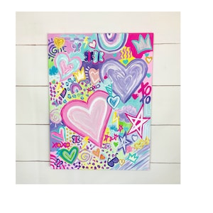 READY to SHIP Teen or Tween Room Canvas Art, Dorm Decor, 18x24 Bright Colors Preppy Painting for Graduation Gift, Colorful Artwork