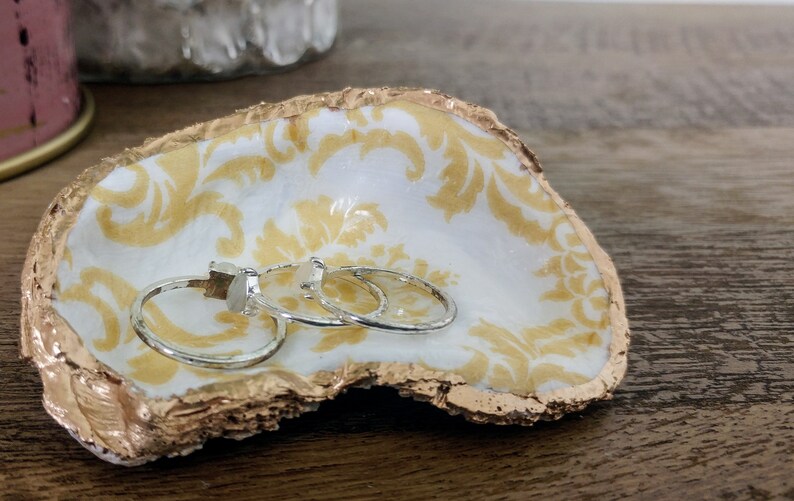 Oyster Shell Ring Trinket Coin Dish Teen Tween Jewelry Holder Bridal Shower Pretty Decoupaged Shell Bridesmaid Hostess Gift Easter Teen Gift 5