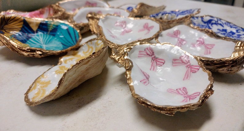 Oyster Shell Ring Trinket Coin Dish Teen Tween Jewelry Holder Bridal Shower Pretty Decoupaged Shell Bridesmaid Hostess Gift Easter Teen Gift image 9