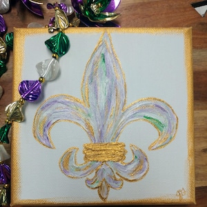 Mardi Gras Fleur De Lis Painting: Purple, Green, and Gold NOLA Art - Etsy
