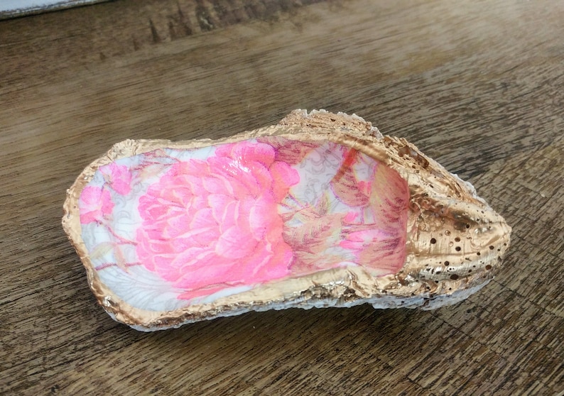 Oyster Shell Ring Trinket Coin Dish Teen Tween Jewelry Holder Bridal Shower Pretty Decoupaged Shell Bridesmaid Hostess Gift Easter Teen Gift 3