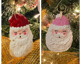 READY to SHIP Hand-painted Oyster Shell Santa Claus Ornaments, Handpainted Real Oyster Christmas Decorations Southern Decor Coastal Holiday