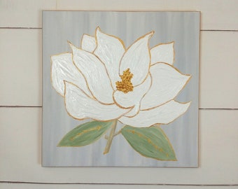 READY TO SHIP Textured Magnolia Original Painting, Mississippi Louisiana State Flower, Southern Artwork, Magnolia Christmas Gift, Dorm Art