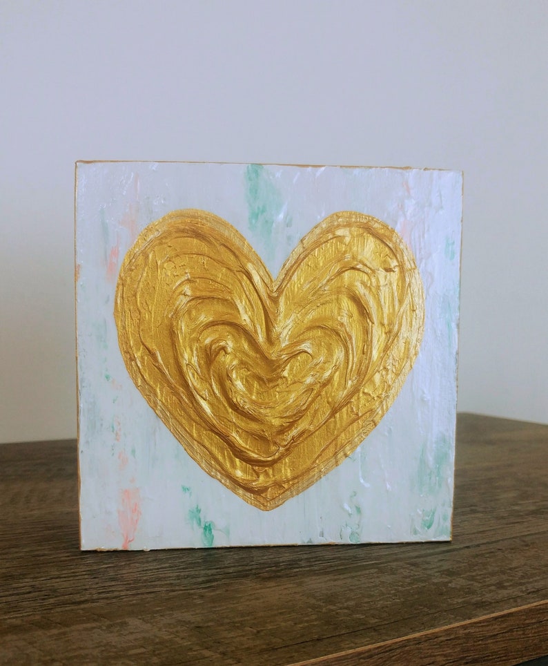 READY TO SHIP Small Heart Painting, Valentine's Day Gift, Best Friend Art, Small Housewarming Gift, Tiered Tray Art, Bridesmaid Gift image 1