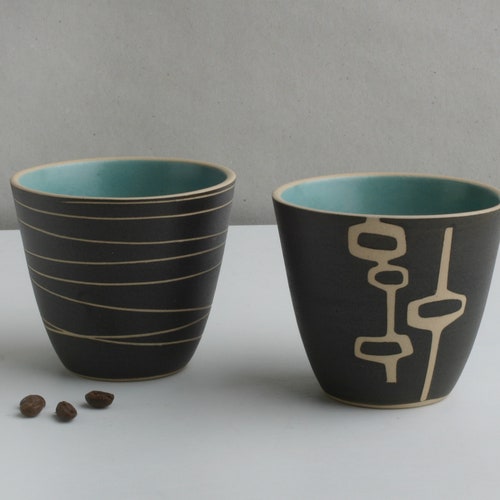 Set of 2 Espresso Coffee Cups Matte Black Ceramic Handmade Etsy