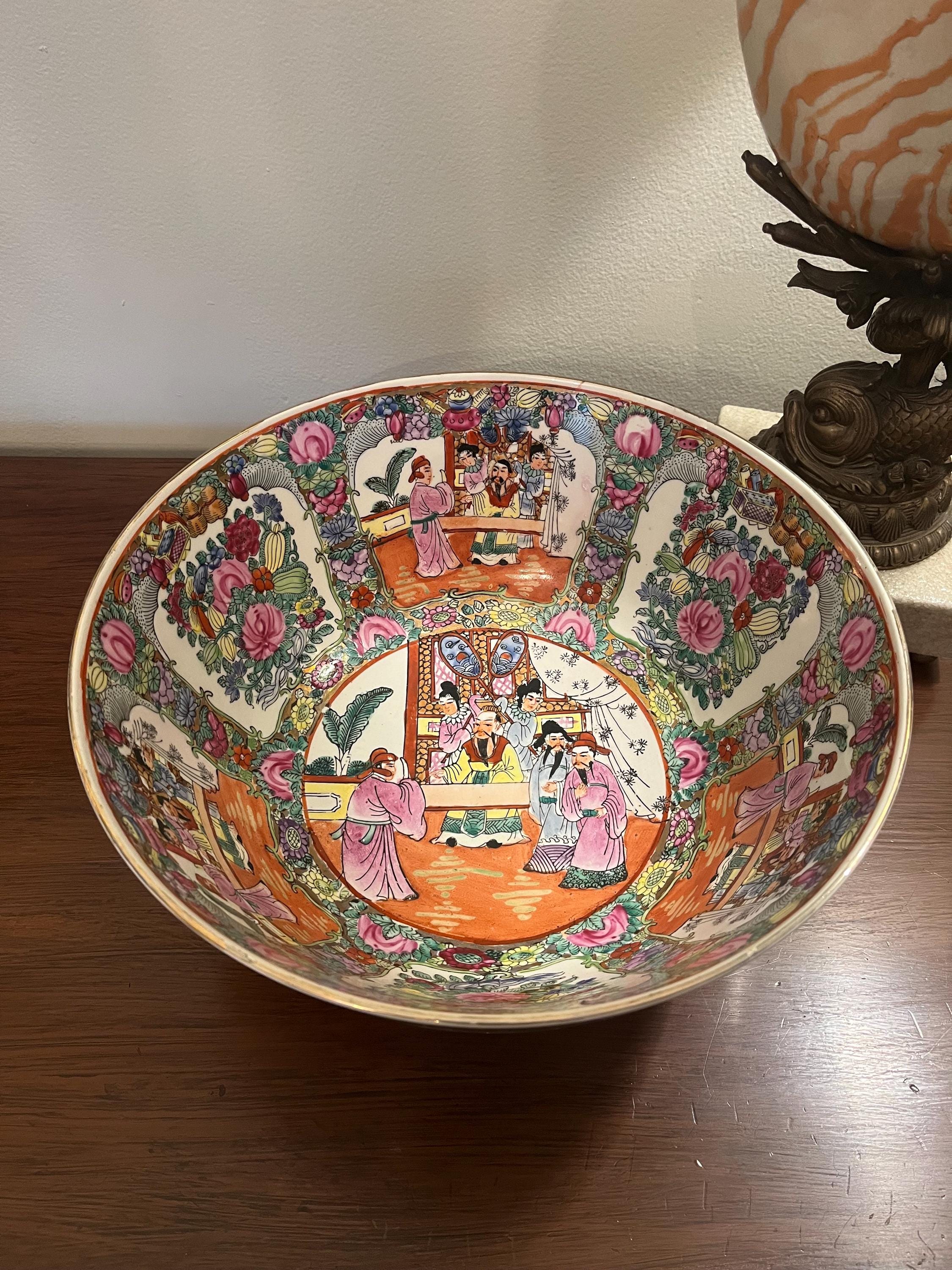 12” Vintage Asian Rose Canton Rose Medallion Famille Porcelain Hand ...