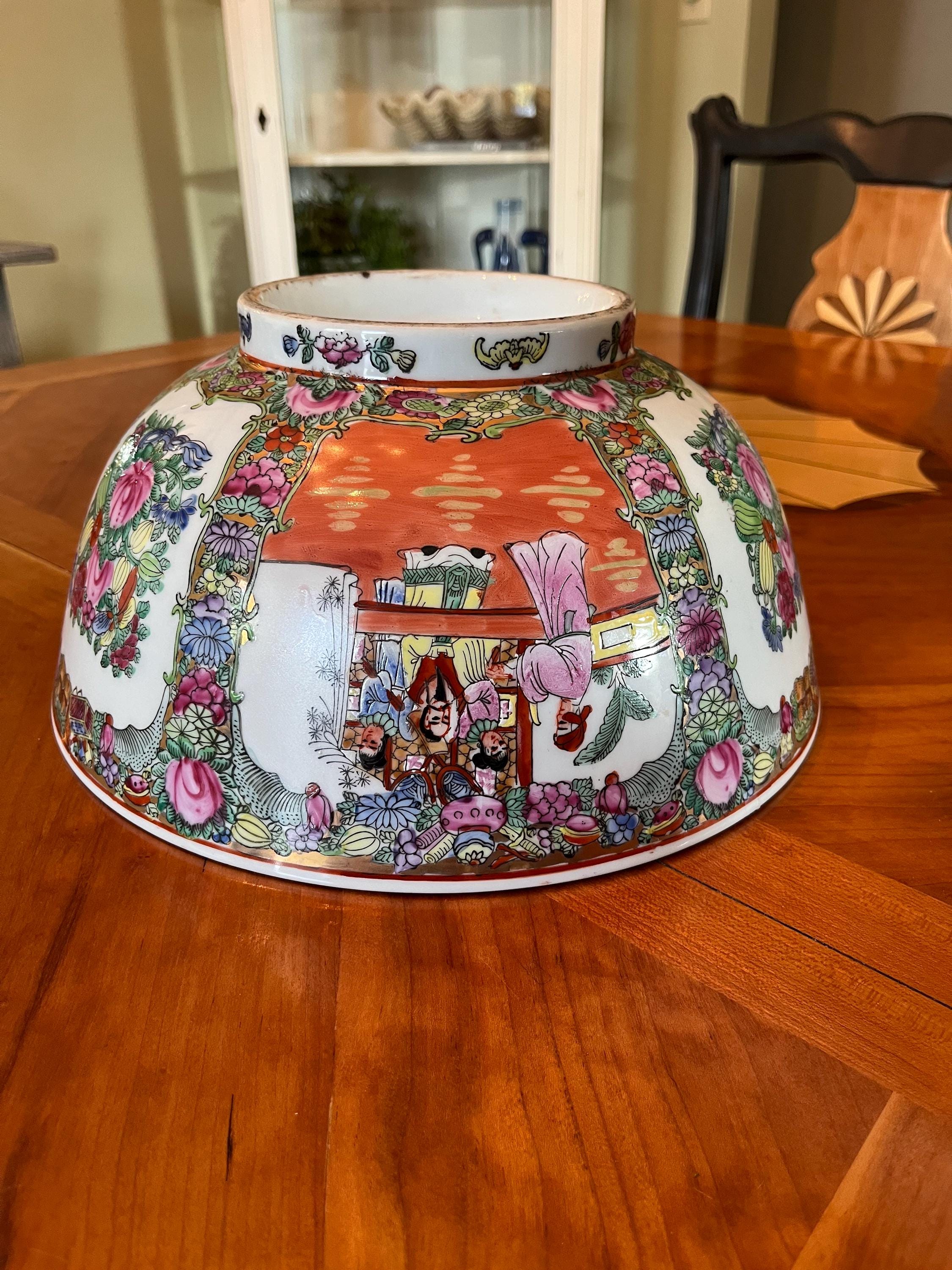 12” Vintage Asian Rose Canton Rose Medallion Famille Porcelain Hand ...