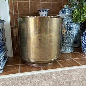 Asian Vintage Brass XL 14” Cachepot Planter