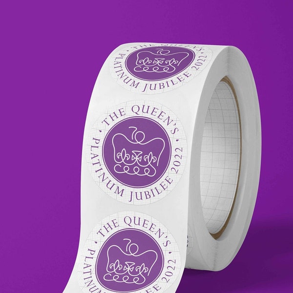 Queen Elizabeth Platinum Jubilee 70 years 2022 Sticker on a roll Celebration labels 25mm 35mm 50mm Street Party Official emblem logo postage