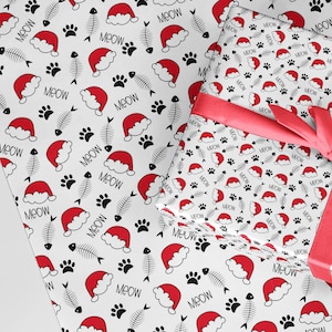 Gato de natal miau ossos de peixe imprime papel de embrulho a3 eco amigável grosso qualidade embrulho de presente natal gato amante do animal de estimação presente envoltório presente