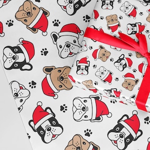 Carta da regalo natalizia per bulldog francese A3 ROLLS carta da regalo ecologica di qualità spessa confezione regalo natalizia personalizzata per gli amanti dei cani