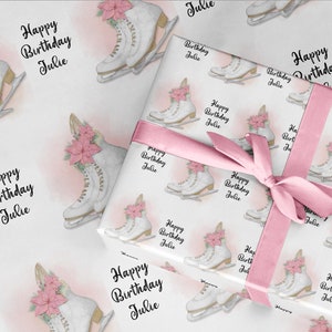 Ice Skating wrapping paper ROLLS skates present Personalised A3 eco friendly thick quality gift wrap paper birthday her daughter Customised