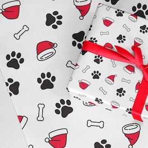 Carta da regalo natalizia per cani A3 e ROTOLI carta da regalo ecologica spessa di qualità regalo di Natale personalizzato per amanti dei cani zampe di cane gatto regalo per amanti degli animali