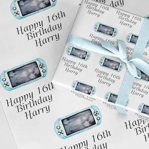 Personalised Games headheld gaming control wrapping paper. A3 eco friendly thick quality gift wrap paper for birthday him her v4
