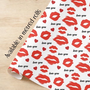 Valentines day lips i love you wrapping paper eco friendly good quality gift wrap paper  Valentine gift her him. Available in Metre rolls