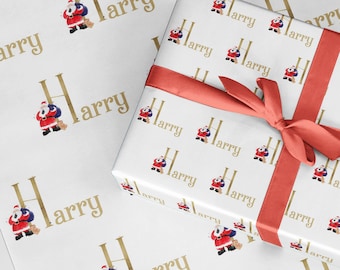 Christmas initial with santa wrapping paper Gift ROLLS Personalised A3 eco friendly thick quality gift wrap christmas Customised family