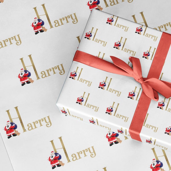 Christmas initial with santa wrapping paper Gift ROLLS Personalised A3 eco friendly thick quality gift wrap christmas Customised family