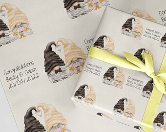 Gonk Wedding wrapping paper . Personalised A3 eco friendly thick quality gift wrap paper for engagement or wedding anniversary, Customised