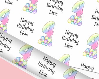 Rainbow Balloon wrapping paper any age ROLLS present Personalised A3 eco friendly thick quality gift wrap paper birthday daughter Customised