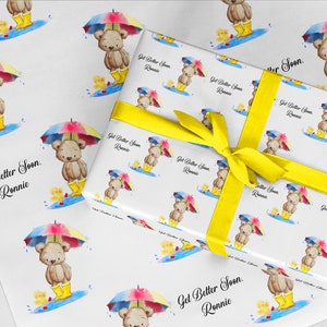 Get Well soon wrapping paper - Teddy and Duck - Personalised A3 eco friendly thick quality gift wrap paper birthday son daughter Customised.