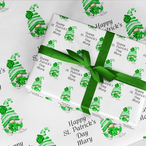 St Patricks Day GONK wrapping paper Personalised A3 eco friendly thick quality gift wrap paper for birthday, St Paddy&#39;s Day four leaf clover