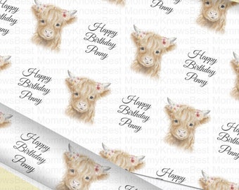 Highland Kuh mit Blumen Geschenkpapier. Geschenkpapierrollen umweltfreundliche dickes Qualität Geschenkpapier für Geburtstag sie ihn Tochter Rolled gerollt