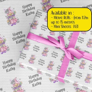 ROTOLI di carta da regalo Bingo Gonk personalizzati A3 ecologici spessi di qualità per regali di compleanno per sua nipote zia mamma sorella gnomo personalizzati