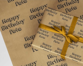 Brown Kraft Wrapping Paper. Personalised named age gift wrap A3 eco friendly thick quality gift wrap paper for birthday her Customised