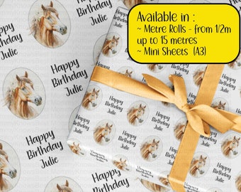Brown Horse wrapping paper . Personalised A3 eco friendly thick quality gift wrap paper for birthday her. Customised equestrian Horses paper