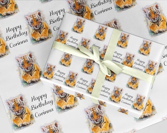Cute tiger wrapping paper. Personalised A3 eco friendly thick quality gift wrap paper for birthday her daughter him son niece nephew wrap