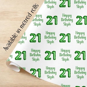 Carta da regalo per il 21° compleanno con palloncini VERDI. ROTOLI personalizzati di carta da regalo ecologica di qualità per compleanno lei lui figlia