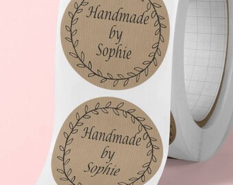 Personalised Brown kraft stickers handmade by customised name labels Branding sticker envelope 50mm Small Business packaging round stickers