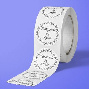 Personalised white stickers handmade by customised name labels. Branding sticker envelope 50mm Small Business packaging round stickers