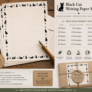 Gothic Black Cat Briefpapier Heksenbrief Papieren Notitiekaart Envelop Katachtig Halloween Penvriend Cadeau Schrijfbladen Bijpassende Enveloppen 100 gsm afbeelding 2