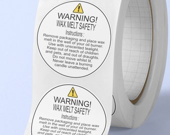 84 Wax Melt safety Warning Instruction Labels 30mm self adhesive vinyl  stickers - Add FX