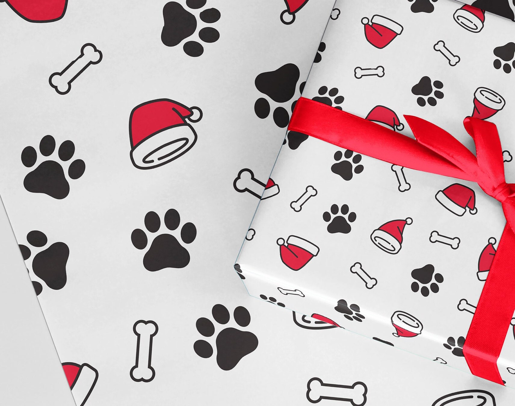 Pink paw print Wrapping Paper | pink and back dog wrapping paper | Dog  wrapping paper | Dog bone wrapping paper | gift for girl dog