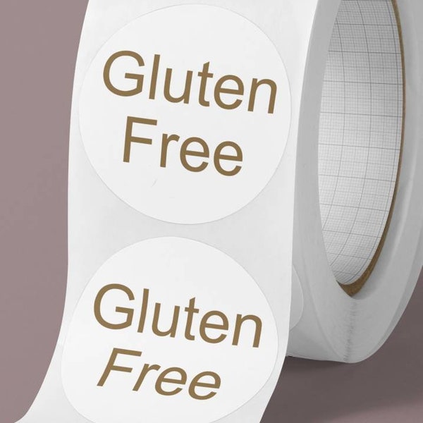 Gluten free stickers on a roll. Business allergen stickers. Food preparation labels. 25mm 35mm 50mm