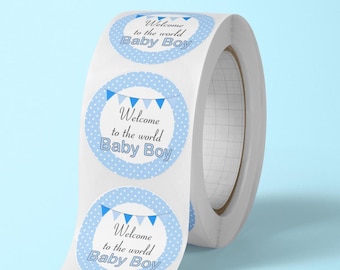 Blue Bunting Baby Boy Envelope Seals | Welcome to the World Gift Labels | Newborn Announcement Stickers for Sweet Cones & Party Favours