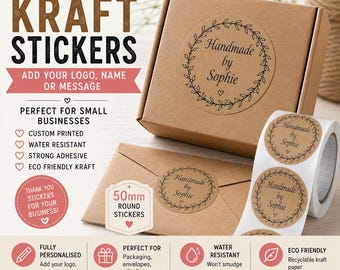 Autocollants kraft personnalisés Étiquettes avec logo personnalisé Joints d'emballage bruns Enveloppe ronde de marque pour petite entreprise Étiquettes de remerciement