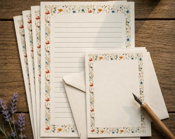 Briefpapierset Wildflower, A5-papier, Cottagecore-correspondentiepakket Pen Pal Supplies, schrijfbladen met bloemen, bijpassende enveloppen 100 gsm