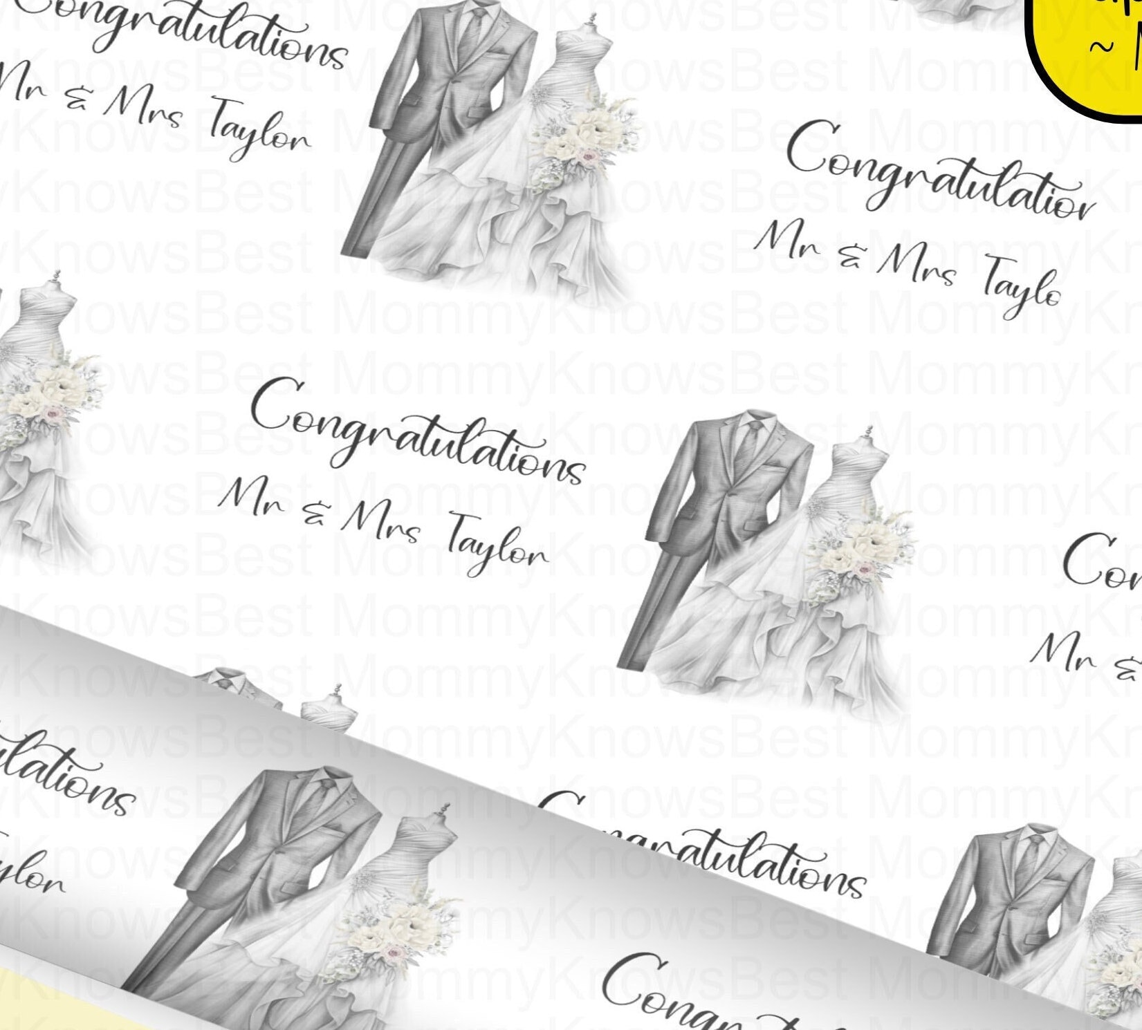 Personalised Wedding Wrapping Paper Roll, Wedding Day Elegant Mr & Mrs Gift Wrap, Custom Name Newlyeeds Wedding Gift, Custom Date Wrap Paper - UK - View #10