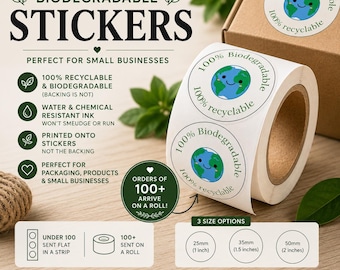 Biodegradable Packaging Stickers Eco Friendly Labels Recyclable Packaging Seals Small Business Roll Stickers