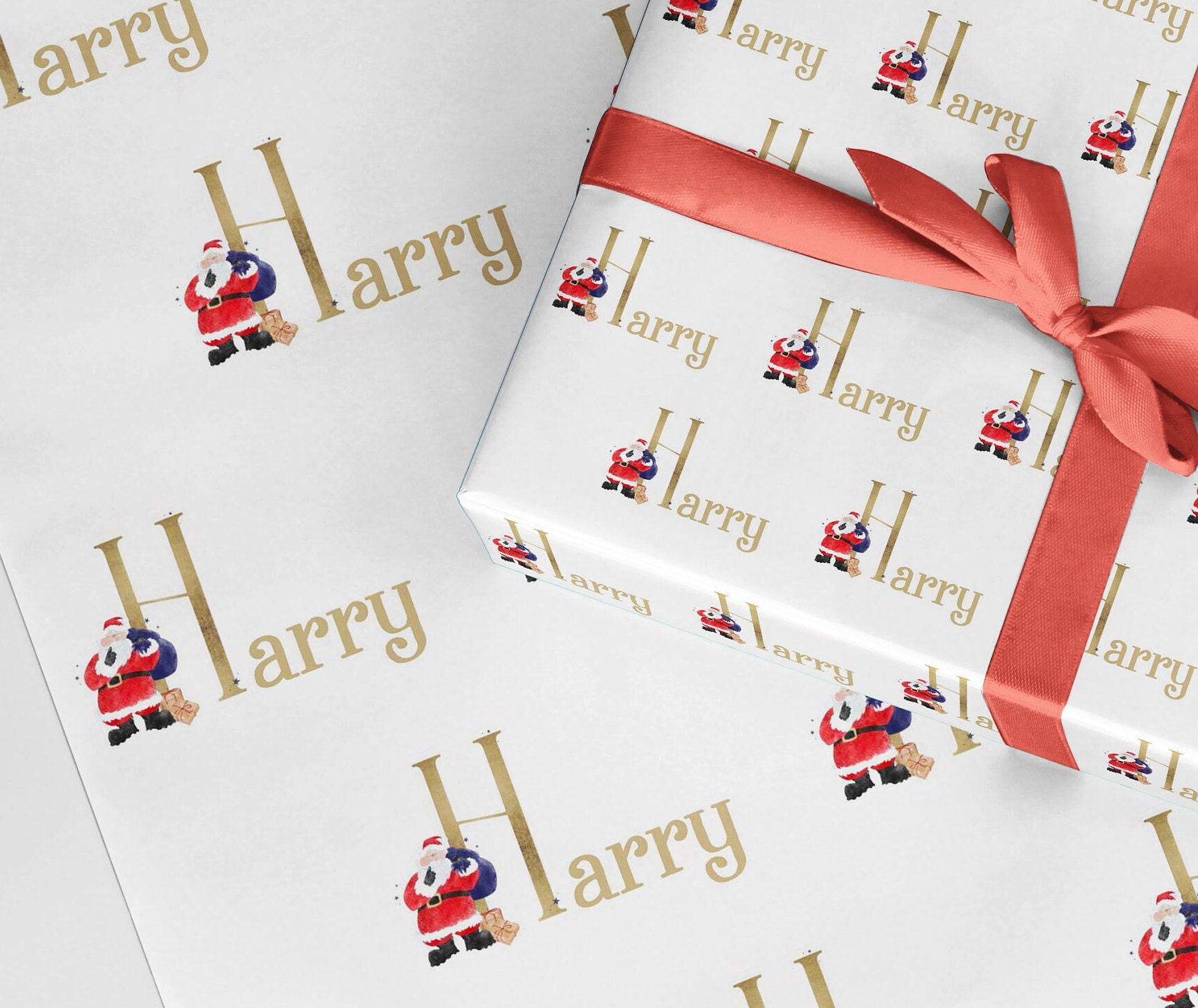 Christmas initial with santa wrapping paper Gift ROLLS Personalised A3 eco friendly thick quality gift wrap christmas Customised family