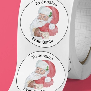Adesivi personalizzati From SANTA. Etichette rotonde personalizzate per confezioni regalo per bambini a Natale. Adesivi con nome per regali per bambini 35 mm 50 mm