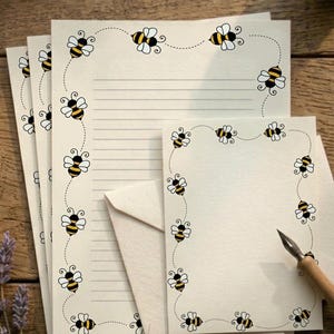 Set di cancelleria con bombi, carta da lettere con simpatiche api, kit per corrispondenza con insetti e api da giardino, set di lettere estetico A5 con motivo prato e buste, regalo a tema natura.